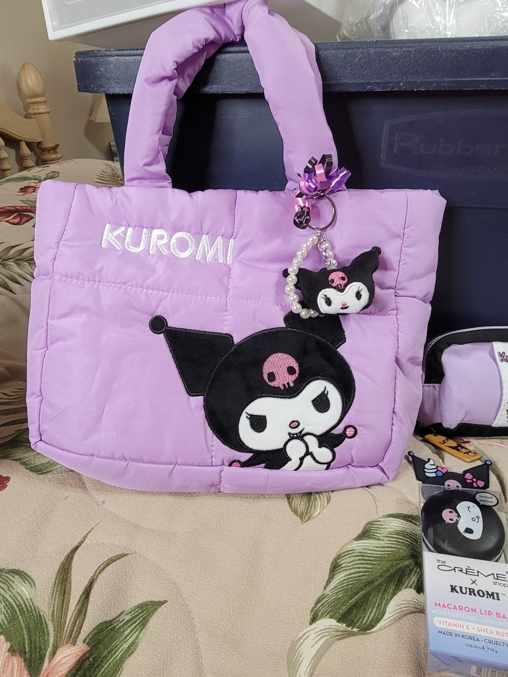 822- Sanrio Kuromi Purple Quilted Tote Bag Set - Picture 2 of 16